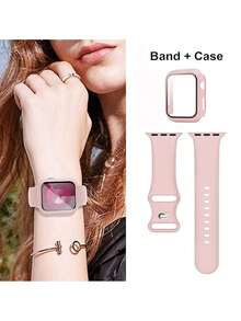 Bộ dây đeo đồng hồ silicon màu hồng thời trang và cổ điển này bao gồm 1 dây đeo và 1 ốp bảo vệ cứng, tương thích với Apple Watch 38mm, 40mm, 41mm, 45mm, 44mm, 42mm, 49mm, 46mm Series 1, S2, S3, S4, S5, S6, S7, S8, S9, S10, S11 và Ultra 3/2/1. Dây đeo đồng hồ thay thế mềm mại, thoải mái, thoáng khí dành cho các quý cô trẻ trung, thời trang và dễ thương, kèm theo một miếng dán bảo vệ màn hình cho . - Hồng - Xem 4