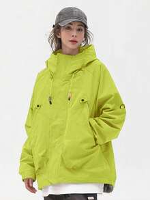 Women's Lightweight Loose Hooded Jacket, Long Sleeve Spring Outerwear - Lime Green - View 4