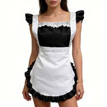 1pc Waterproof & Oil-Resistant Kitchen Apron, No Pocket Apron, Polyester Cooking Apron - Easy To Clean Holiday Apron, Suitable For Cooking, Home, Restaurant, Crafts, Garden, BBQ, School, Cafe, Kitchen - Black and White - View 8