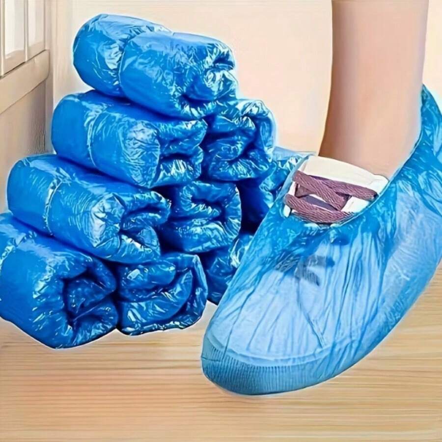 100双装一次性鞋套 - 防滑高品质鞋套，一次性足部保护套，适用于医院、实验室、清洁、家庭 - 适合美国男码11码和女码13码（男/女鞋码） - 卫生鞋套，适用于室内/室外，医院专用鞋套，贴合设计，持久防护，防护鞋
