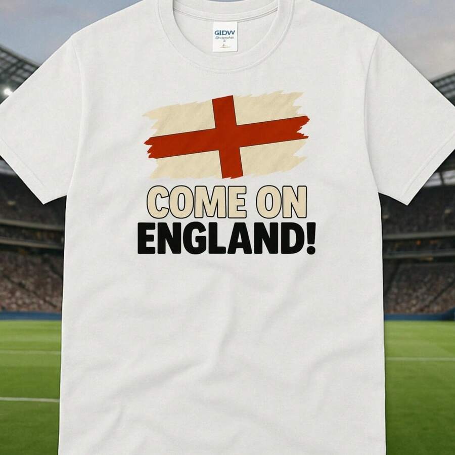 Come On England T-Shirt World Cup Soccer Fan Tee - 白色 - 查看 1