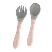 Customized Text Logo Fork & Spoon Set, Silicone Utensils With Wooden Handles, Personalized Name Engraved, Vibrant Colors Suitable For Young People, Durable Cutlery - Multicolor - View 13