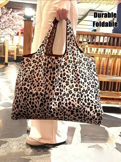 Túi Tote cỡ lớn in họa tiết da báo - Túi mua sắm bằng polyester rộng rãi và bền chắc, thiết kế in ngẫu nhiên, túi quà tặng cao cấp, túi xách đeo vai cỡ lớn, túi đựng đồ tạp hóa tái sử dụng, thiết kế gấp gọn tiện dụng cho sinh hoạt hàng ngày, Tết Nguyên đán, du lịch, quai xách chắc chắn, phụ kiện thời trang, mua sắm ngày Valentine.