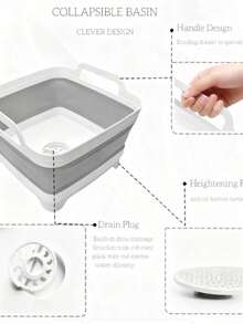 Space-Saving Collapsible Sink 9L Foldable Dish Tub With Drain Plug Multi-Use For Kitchen Laundry & Camping Portable Easy Storage Wash Basin Gray - 白色 - 查看 7