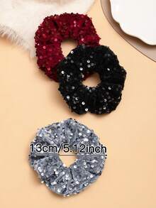 1个女士复古亮片丝绒发圈，优雅风格，高弹力发绳，女士发饰，适合休闲、外出、聚会、派对、约会等场合，女士配饰，送礼佳品，发圈 - 1件 - 查看 6