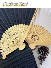 个性化姓名、照片、白色布艺扇子、竹制扇骨婚礼扇、派对礼品手持扇、纸竹个性化手持扇，白色、粉色、黑色可选，适合婚礼、单身派对、女孩节日礼物、婚礼、生日、婴儿派对、新娘等场合。 - 彩色 - 查看 1