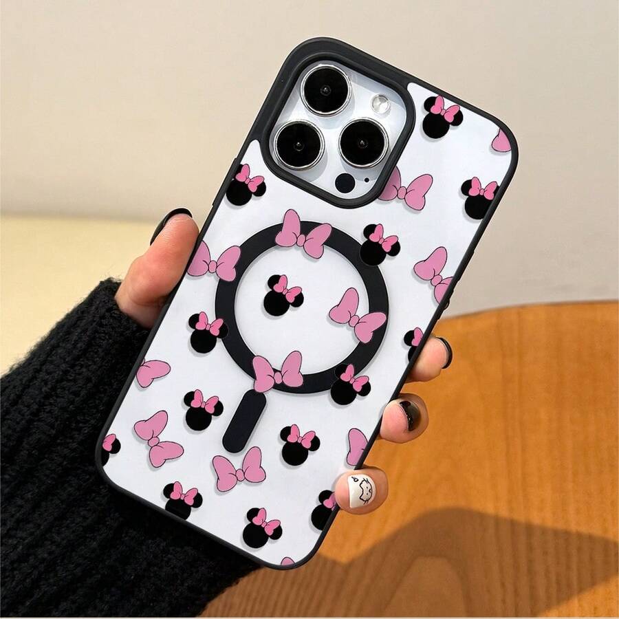 Disney.‌ Minnie Mouse Mickey Mouse Patterned Phone Case Designed With Pink Bows And Black Ears. Compatible With IPhone 17, 16, 15, 14, 13, 12, And 11 Pro Models. Made Of TPU With Shockproof Protection. A Perfect Gift For Family, Friends, Birthdays, Spring Festival, Holidays, Boyfriends, Girlfriends, And Valentine's Day. - màu đen - Xem 1
