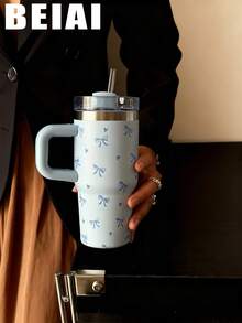 1pc 1200ml (40oz) Large Capacity Heart & Bow Themed Tumbler With Handle, Stainless Steel Vacuum Insulated Cup, Suitable For Travel, School, Office, Outdoor, Gym, Home, Great Gift For Valentine's Day, Holidays, Birthday (With Straw) - Multicolor - View 15