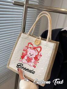 1pc Customizable Tote Bag, Personalized Present Bag, Personalized Bridesmaid Gift Bag,Lightweight Large Capacity Casual Fashionable Suitable, Suitable For Wedding, Birthday, Beach, Holiday, School Bag, Is A Great Gift For Women, Mom, Teachers, Friends, Bridesmaids, Student, Large Bag Clutch Bag/Handbag, Shoulder Tote Bag - Multicolor - View 3