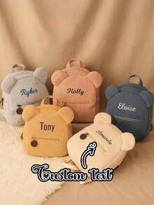 2pcs Teddy Bear Backpack & Customized Name Personalized Children's Backpack, Autumn/Winter Vibe, 2026 New Casual Ear Bear Backpack, Exclusive Gift, Holiday Gift, Unique Thoughtfulness, Full Of Love