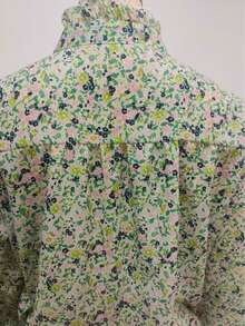 Polyester Allover Print Button Pleated Hem Women Shirt, Suitable For Daily, Date, Travel, Spring/Summer Vacation - Multicolor Green - View 5