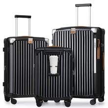 Joyway 5 Piece Luggage Set With Cup Holder, Expandable 25% Capacity, Includes Handbag, Anti Slip Wheels, Hook, Smart Carry On Suitcase For Men And Women Lock YKK Zippers Perfect For Business Trips, Back To School Season, Vacations Or Weekend Getaways - màu đen - Xem 13