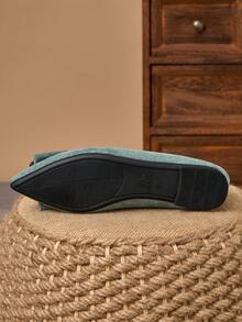 WHDXY 女士复古薄荷绿麂皮尖头鞋，配金属水钻搭扣，适合搭配连衣裙和裤子 - 薄荷綠 - 查看 7