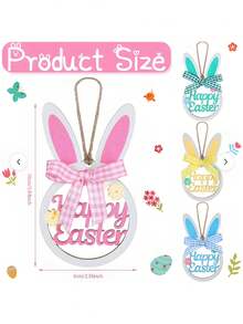 4 món đồ trang trí cây hình thỏ Phục Sinh | Đồ trang trí thỏ bằng gỗ treo kèm nơ kẻ caro và dây thừng - Đồ trang trí nhà cửa và sân vườn mùa xuân đáng yêu cho lễ Phục Sinh - nhiều màu - Xem 6