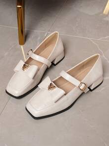 Giày bệt nữ kiểu retro mũi vuông có khóa cài, giày Mary Jane kiểu Anh mới, giày công sở cổ điển có khóa cài. - Màu be - Xem 5