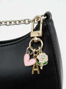 Letter Initial Keychain With Heart Rose Charm, Gold Metal Alphabet Key Ring For Women & Girls, Pink Enamel Floral Heart Pendant Keychain, Cute Personalized Bag Charm & Handbag Accessory, Car Key Holder Decoration, Stylish Backpack Pendant, Ideal Gift For Birthday, Valentine's Day, Mother's Day, Anniversary, Christmas, Holiday & Daily Use - Multicolor - View 3