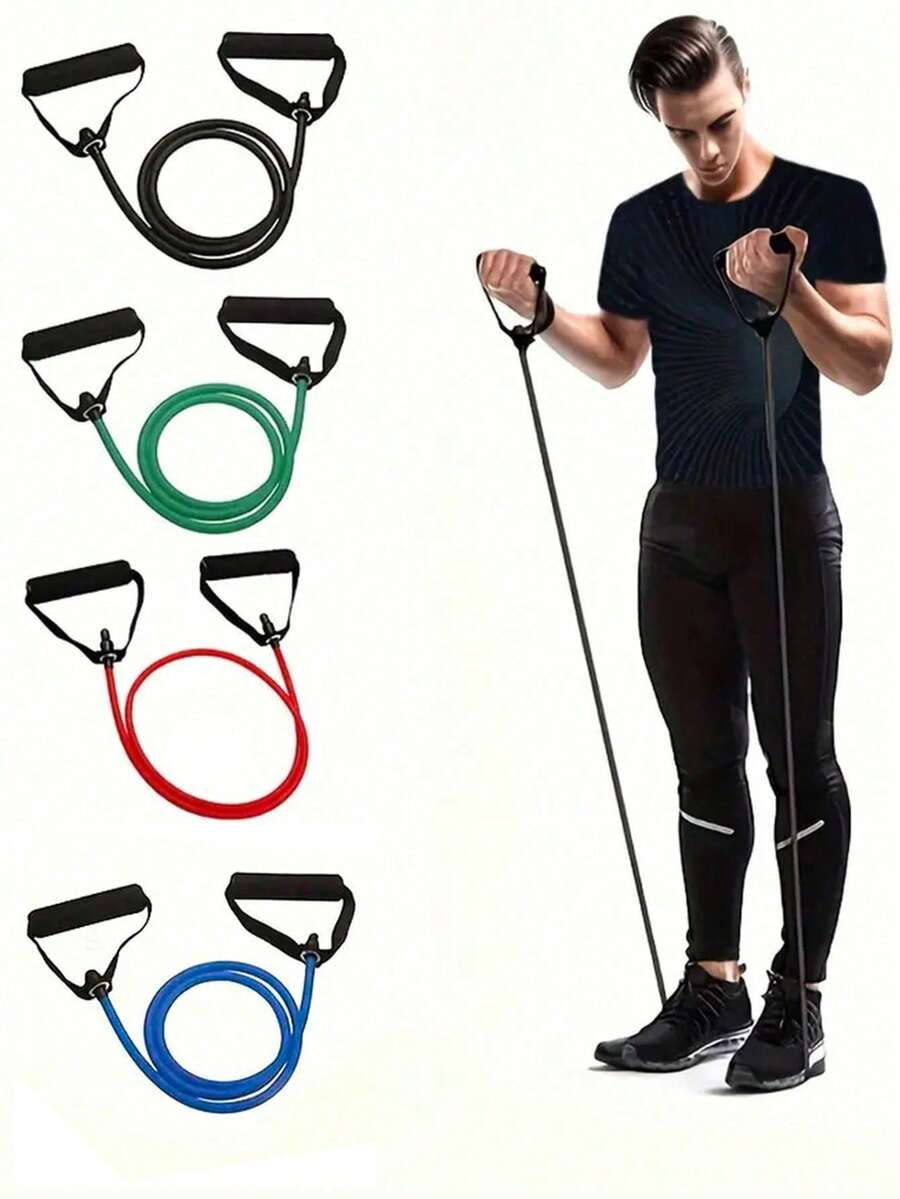 1pc 5 Level Resistance Bands Set With Handles, Fitness Stretch Strap Suitable For Home Workout, Pilates, Shaping - Multicolor - View 1