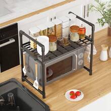 1pc Kitchen Storage Rack, Multi-Function Microwave Oven Rack, Floor-Standing Multilayer Kitchen Countertop Storage Rack, Thickened Kitchen With Handrail Hooks Spice Organizer Shelf - Multicolor - View 7