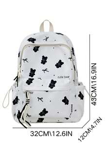 Mochila de Alta Qualidade para Estudantes Femininas do Ensino Médio/Fundamental, Estilo Coreano, Grande Capacidade, Leve, Novo Design, Estampa de Urso Floral, Adequada para Estudantes Femininas, Universitárias, Bolsa para Laptop - Multicolorido - Visão 7