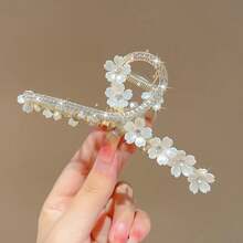 Women Large Metal Frame Sparkling Rhinestone Hair Claw Clips For Long Short Straight Curly Hair - 銀色 - 查看 7