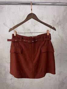 Marrant Women's Set | Three-Quarter Sleeve Shirt And Skort | Faux Pockets | With Belt - 駝色 - 查看 5