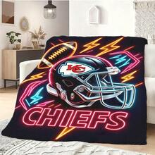 Blanket Neon Sports Pattern Blanket-Intricate Design Featuring A Football Helmet And Lightning Bolts, Perfect Gift For Holidays And Sports Fans Noon Nap Blanket, Siesta Blanket. Lunch Break Blanket, Outdoor Camping Travel Blanket, Durable Fabric, Artistic Design,  Versatile Accessory, Outdoor Enthusiasts, The Perfect Christmas Gift, New Year Gifts - Multicolor - View 2