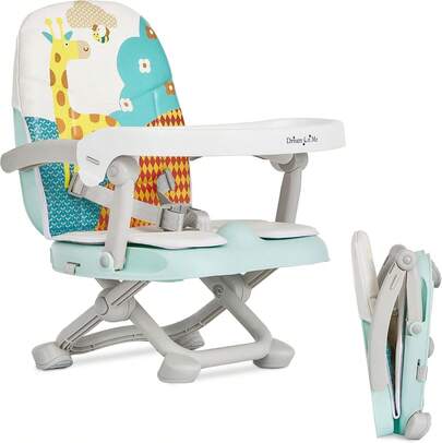 Asiento elevador Munch N Go para mesa de comedor en menta, asiento elevador de viaje ligero y compacto, convertible 3 en 1, ajuste de altura de cuatro niveles y fácil extracción de la bandeja