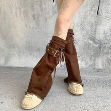 polve Y2K Subculture Brown Retro Flared Loose Slimming Versatile Niche Leg Warmers/Socks For Women - Brown (can Be Worn Within Calf Circumference 38cm) - View 3