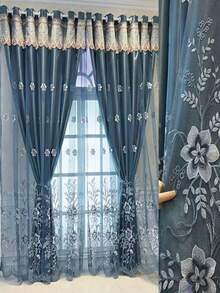 1pc Luxury Embroidered Blackout Curtain, Double-Layer Sheer Fabric, Thermal Insulation & UV Protection, Thick & Draping, Suitable For Bedroom, Living Room, Dining Room, Strong 3D Effect And Easy Maintenance, Displaying A Romantic And Luxurious Home Atmosphere - Multicolor - View 1