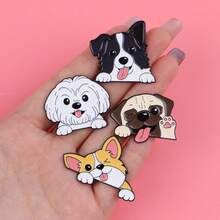 4pcs/Set Dog Cute Enamel Pin Lapel Pins Badges On Backpack Women's Brooch Zinc Alloy Clothes Gift Jewelry Fashion Accessories - Black - View 6