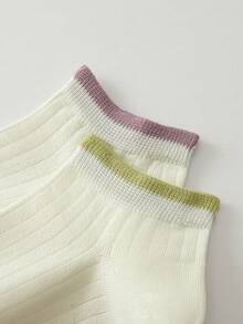 6 Pairs Women's Basic Striped Ankle Socks, White - White - View 6