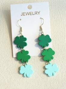 1 Pair Women's St. Patrick's Day Clover Teardrop Acrylic Dangle Earrings, Cute & Elegant For Holiday Party