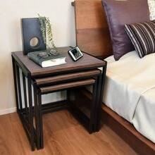 3pcs Coffee Table Set - Square Wooden Tabletop With Metal Frame, Multi-Functional End Tables For Living Room/Bedroom, Space-Saving Nested Design, Brown & Black - Brown & Black - View 6