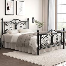 Estructura de cama individual/doble/matrimonial, cama de plataforma de metal con cabecero y piecero con patrón de mariposa vintage, almacenamiento debajo de la cama, sin necesidad de caja de resortes, fácil montaje, sin ruido, blanco/negro - Negro - Ver 2