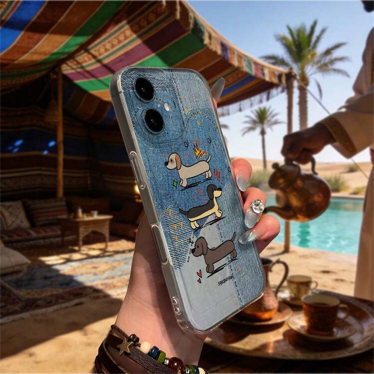 Funda TPU Transparente perro lindo cartoon divertido Para el  17 16 15 14 13 12 11 X XS Pro Max 8 7 6 Plus SE caso marco suave - transparente - Añade 6