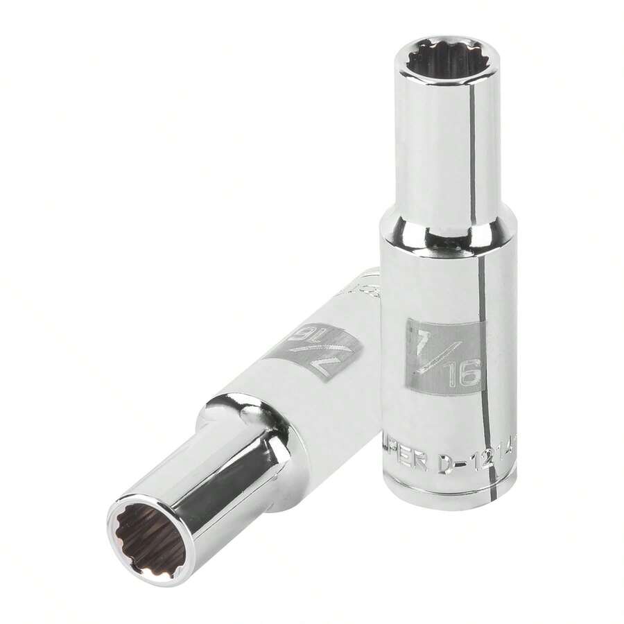 2-Piece Kit - 7/16" 12-Point Long Socket, 1/2" Drive, Truper - Silver - View 1