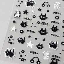 FULL BEAUTY 2pcs Music Black Cat Star White Cartoon Cute Nail Art Stickers AnimalNail Decals DIY Nail Supplies Charms Decorations Japanese Style - Nhiều màu - Xem 4