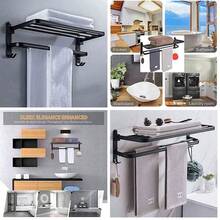 ANNA TOSANI Accesorios de Bao, Estante de Toallas Plegable de Pared, Toallero de Acero Inoxidable Negro, 58cm con Barras y Ganchos, Ideal para Bao y Cocina - como se muestra en la figura - Ver 1