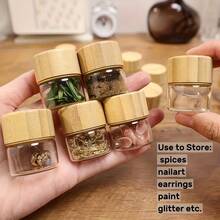 2-Pack Mini Sealed Glass Bottles With Elegant Wood Grain Lids - Perfect For Travel, Camping, Kitchen Storage, Organizing Spices, Nail Art, Earrings, Paint, Glitter, And Small Items, Camping Essentials|Compact Design|Wooden Lid Bottle - 2 - 查看 1