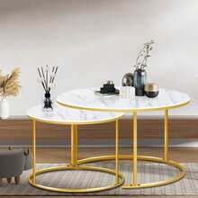 Mesa de Centro Redonda, Mesa de Centro Auxiliar Decorativa de Mármol, Mesas de Café Redondas, Mesa de Centro Redonda Pequeña Y Moderna, Mesa Central Simple Y Moderna(Blanco) - Blanco - Ver 6