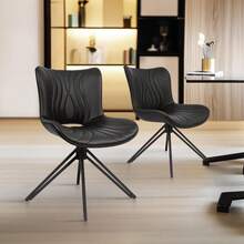 Dining Chairs Set Of 4, 360° Swivel Upholstered Mid-Century Modern Kitchen Dining Room Chairs, Armless Faux Leather Accent Side Chair With Padded Back, Metal Leg, Black - 黑色 - 查看 3