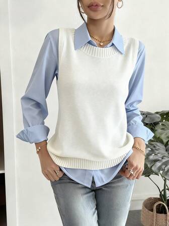 Fransk retrochic enfärgad linnetopp, ärmlös stickad väst för kvinnor, vår sommar höst, elegant jul