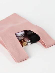 Mini Lightweight Foldable Breathable Red & Pink Knitted Handbag Wristlet, Contrast Color, Suitable For Photography, School, Vacation, Shopping, Women & Students - Pink - View 5