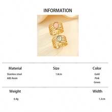 1pc,2pcs Stainless Steel Fashion Retro Style Women's Pink And Blue Cat's Eye Gemstone Open Ring Set, Suitable For Women's Daily Wear Or Gift Giving - Yellow Gold - View 6