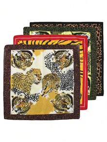 2条经典豹纹印花头巾，男女通用街头时尚发带，发巾，颈巾配饰 - 彩色 - 查看 2