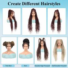 360°高清全蕾丝编织假发，无结波西米亚风编织假发，发尾卷曲，女士扭辫全蕾丝假发，带婴儿发，手工钩编合成纤维编织蕾丝假发，36英寸 - 彩色 - 查看 8