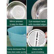 Household Wiper Rice Sieve Shaving Basin Drainage Basin Stainless Steel Multi-Functional Vegetable Cutter - Green - View 7