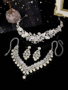 1件时尚优雅合金新娘皇冠，适合女性婚礼、派对、万圣节服装配饰 - 銀色 - 查看 12