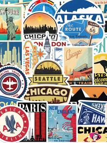 30pcs Retro World Landmarks Stickers Laptop Bicycle Guitar Skateboard Sticker DIY Graffiti Waterproof Stickers - Multicolor - View 12