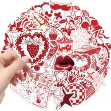 50 Sheets/Pack Of Red Retro Theme Stickers, Suitable For Guitars, Skateboards, Water Bottles, Bumpers, Helmets, Skis, Laptops, Mobile Phone Cases, Refrigerator Doors, Suitcases, Motorcycles, Auto Parts, Toys, Gifts, Back To School Season - Multicolor - View 11